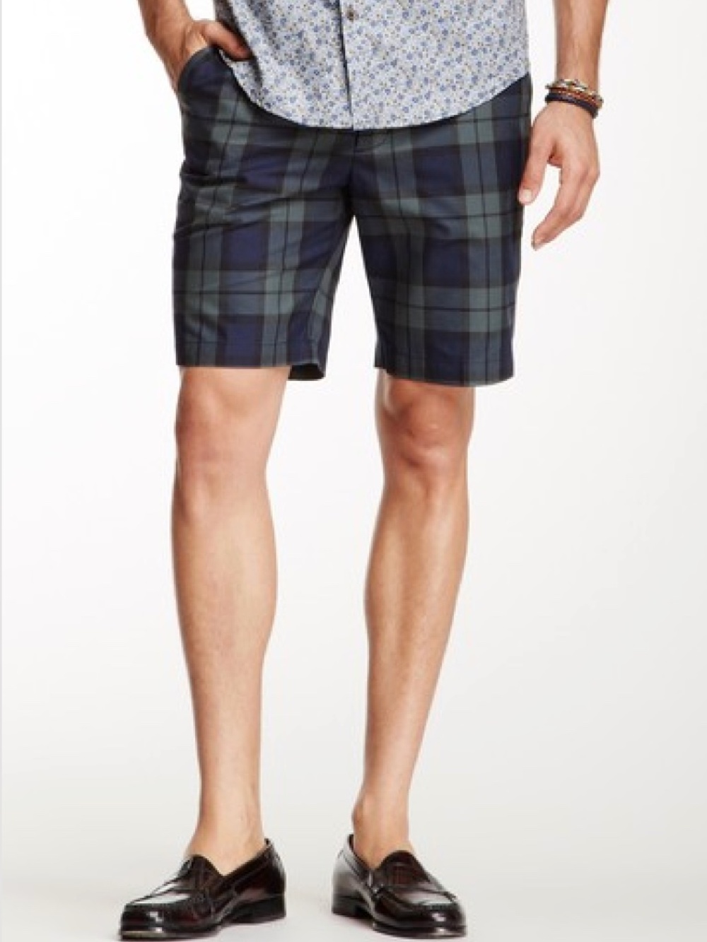 NWT! Mr. Turk Plaid Mens Shorts Flat Front Blue & Green Tartan 36 Trina Turk
